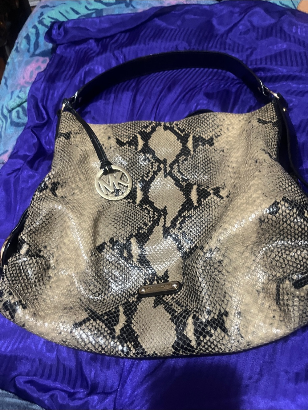 Michael Kors Snake-Print Hobo Bag in Beige and Black
